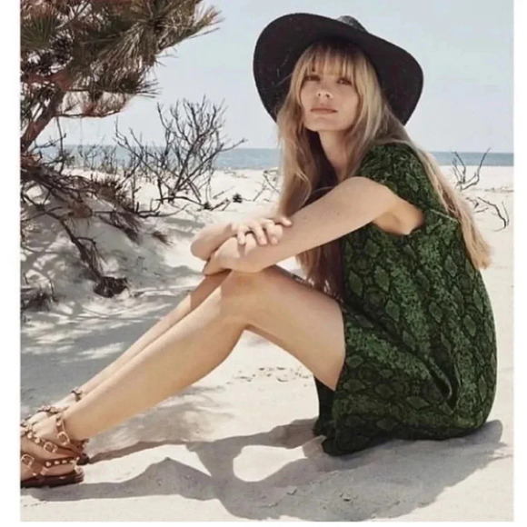 Anthropologie Green Snakeskin Print Rachel Tunic Dress Size Medium M - Picture 1 of 10